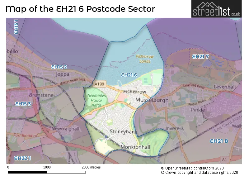 Map of the EH21 6 and surrounding postcode sector