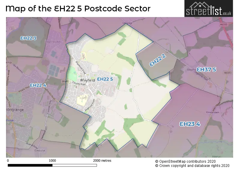 Map of the EH22 5 and surrounding postcode sector