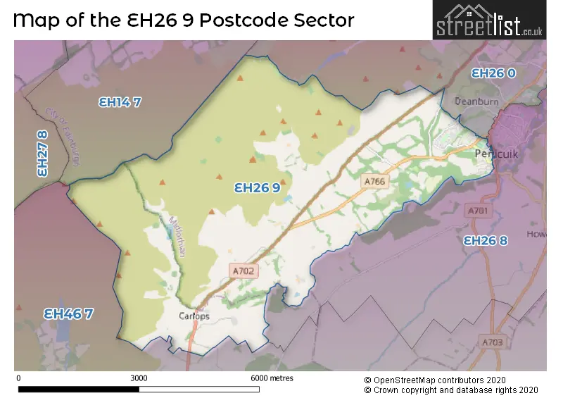 Map of the EH26 9 and surrounding postcode sector