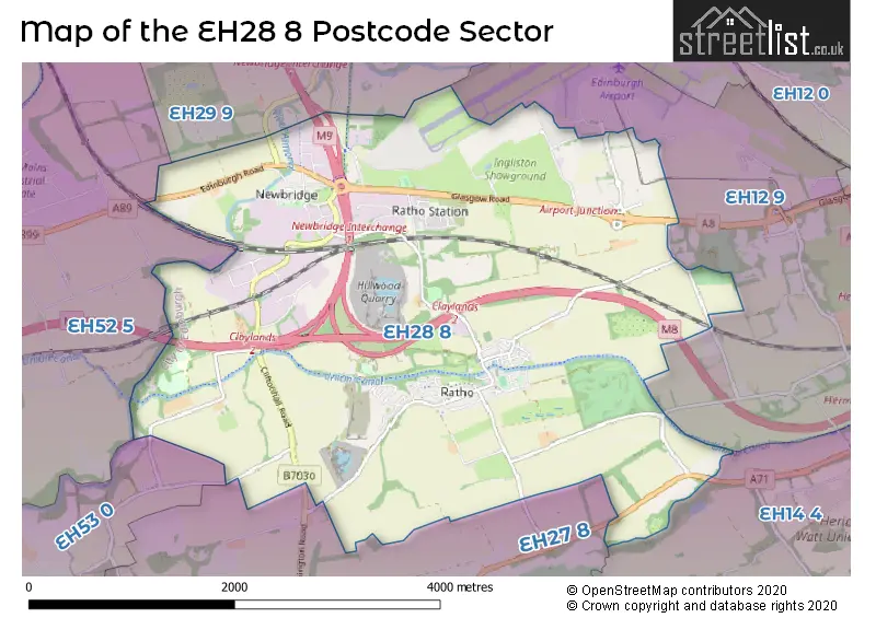 Map of the EH28 8 and surrounding postcode sector