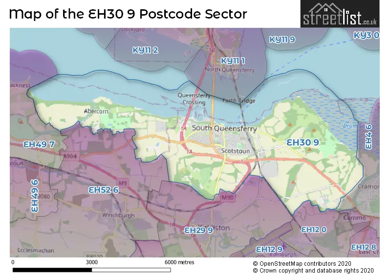 Map of the EH30 9 and surrounding postcode sector