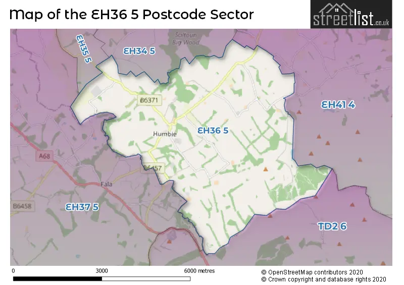 Map of the EH36 5 and surrounding postcode sector