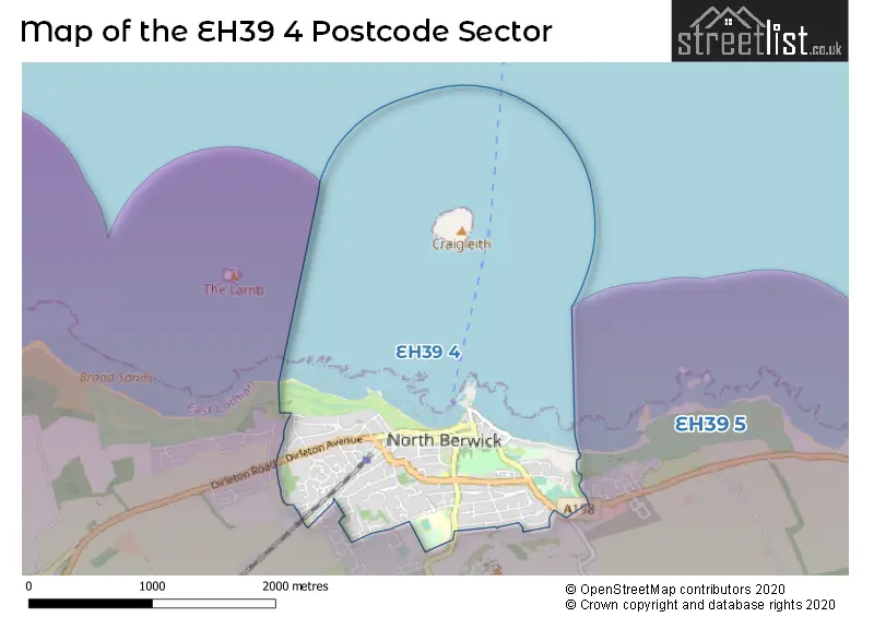 Map of the EH39 4 and surrounding postcode sector