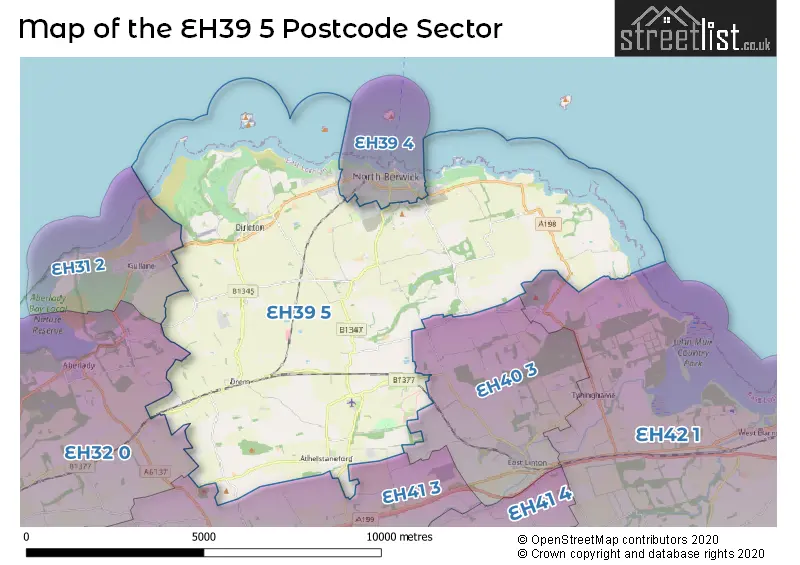 Map of the EH39 5 and surrounding postcode sector
