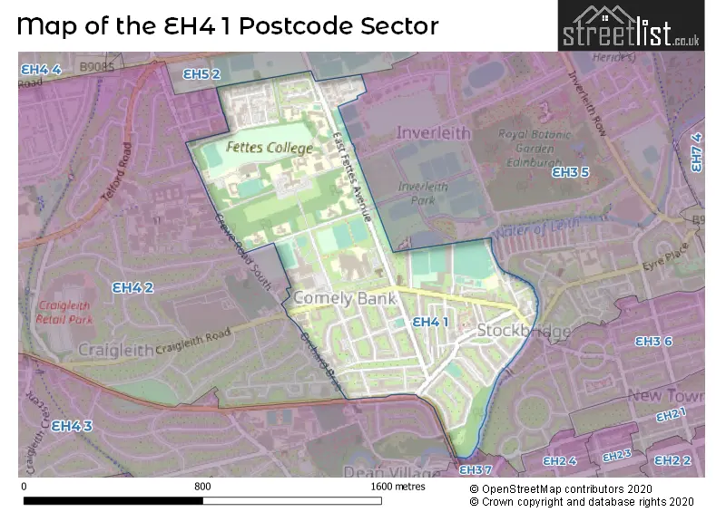 Map of the EH4 1 and surrounding postcode sector