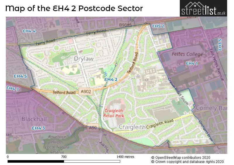 Map of the EH4 2 and surrounding postcode sector