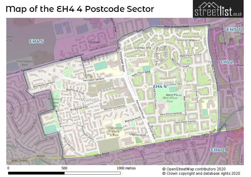 Map of the EH4 4 and surrounding postcode sector