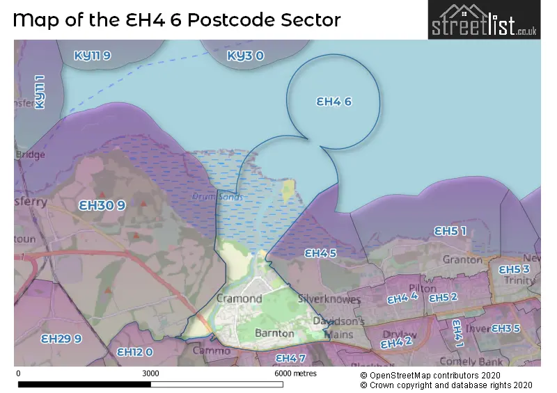 Map of the EH4 6 and surrounding postcode sector
