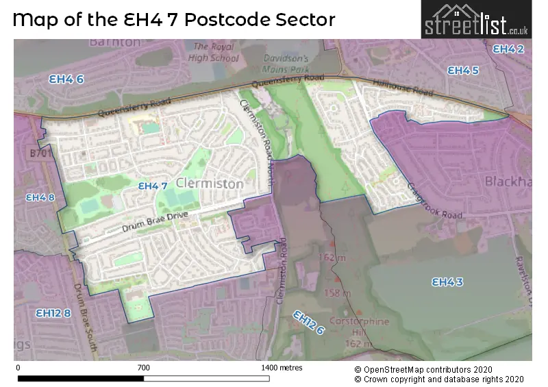 Map of the EH4 7 and surrounding postcode sector