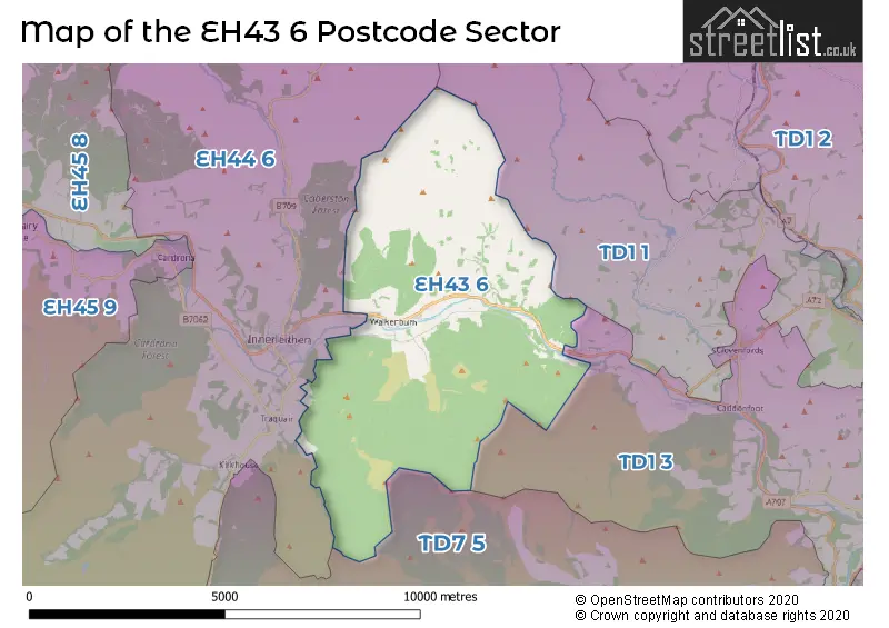 Map of the EH43 6 and surrounding postcode sector