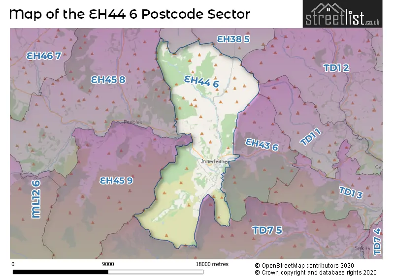 Map of the EH44 6 and surrounding postcode sector