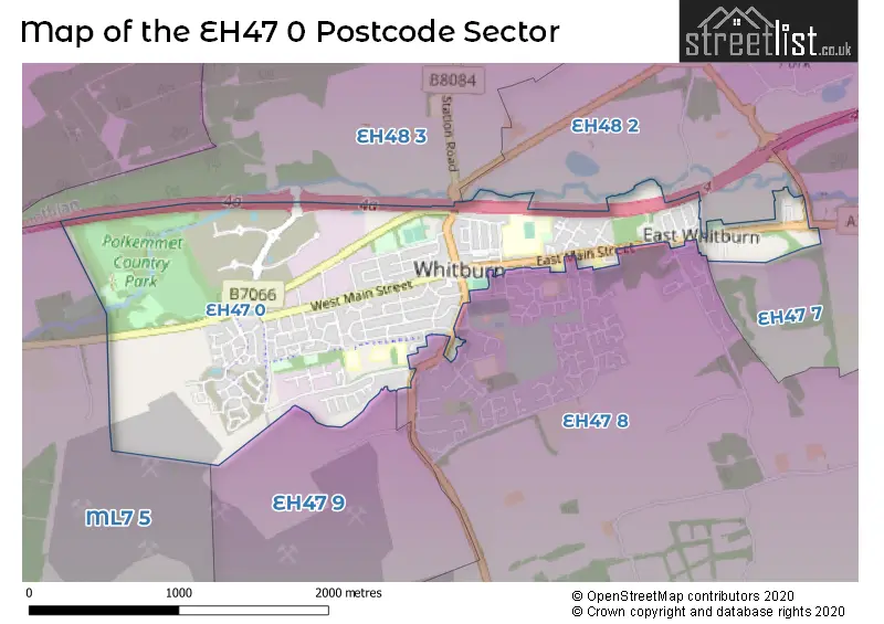 Map of the EH47 0 and surrounding postcode sector