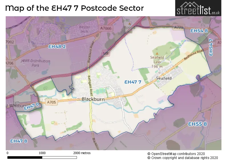 Map of the EH47 7 and surrounding postcode sector