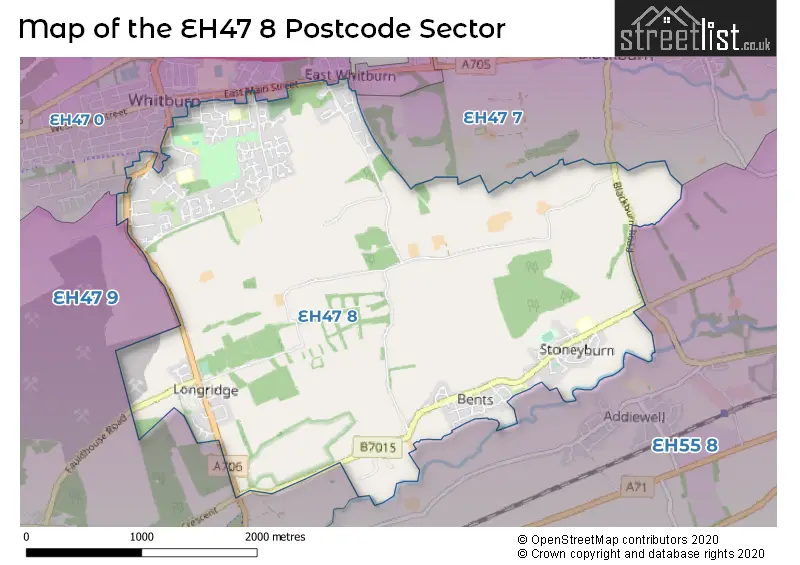 Map of the EH47 8 and surrounding postcode sector