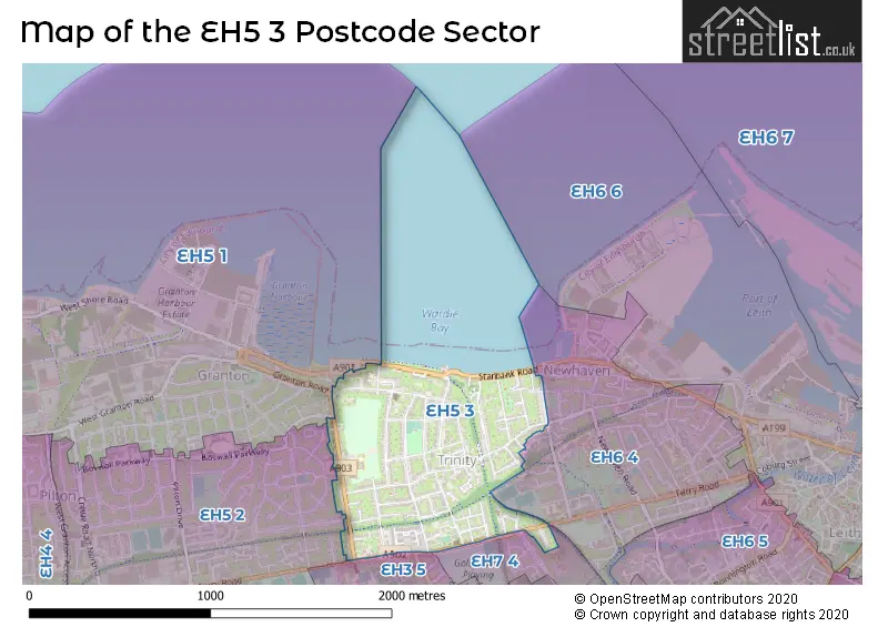 Map of the EH5 3 and surrounding postcode sector