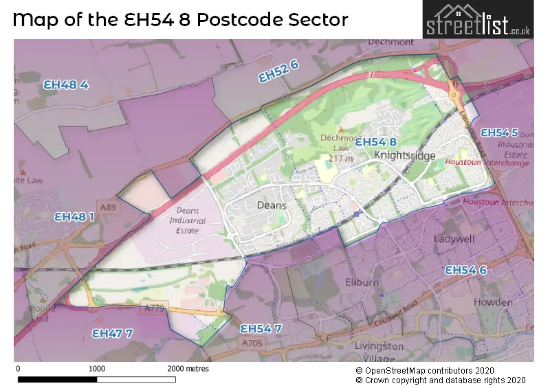 Map of the EH54 8 and surrounding postcode sector