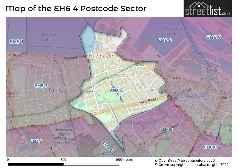 Map of the EH6 4 and surrounding postcode sector