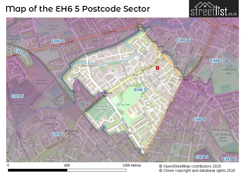 Map of the EH6 5 and surrounding postcode sector