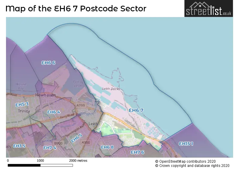 Map of the EH6 7 and surrounding postcode sector