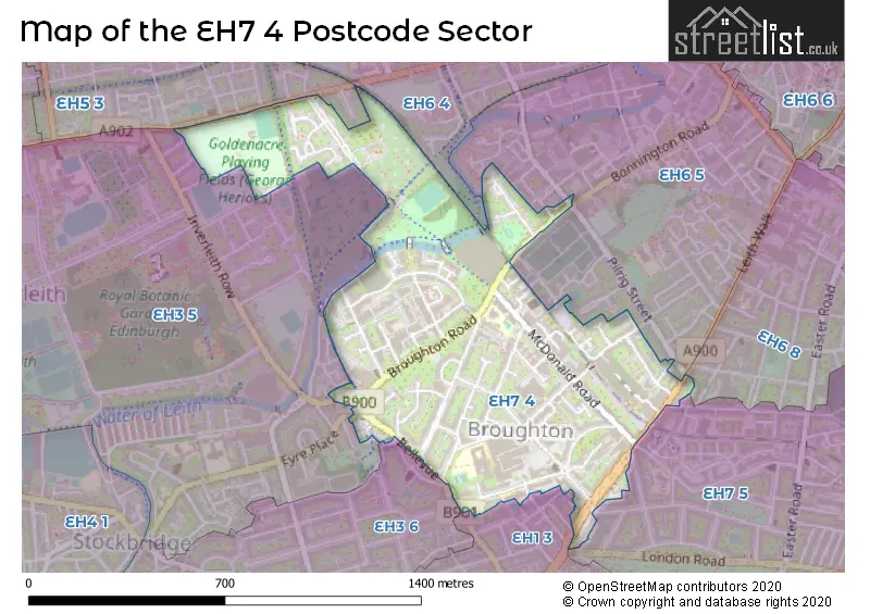 Map of the EH7 4 and surrounding postcode sector