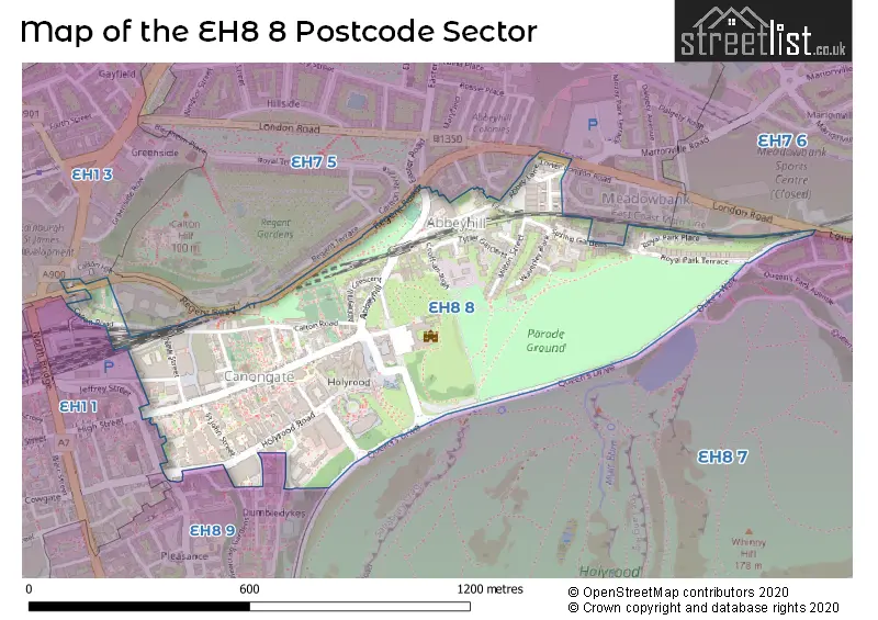 Map of the EH8 8 and surrounding postcode sector