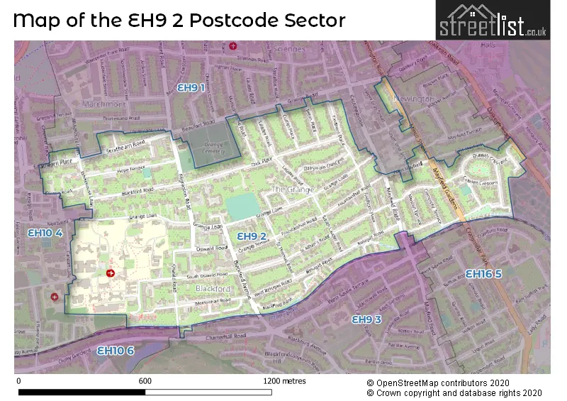 Map of the EH9 2 and surrounding postcode sector