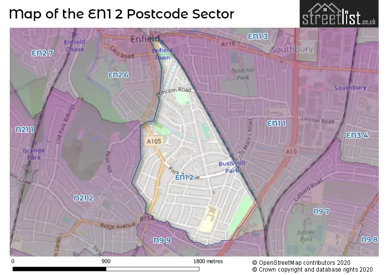 Map of the EN1 2 and surrounding postcode sector