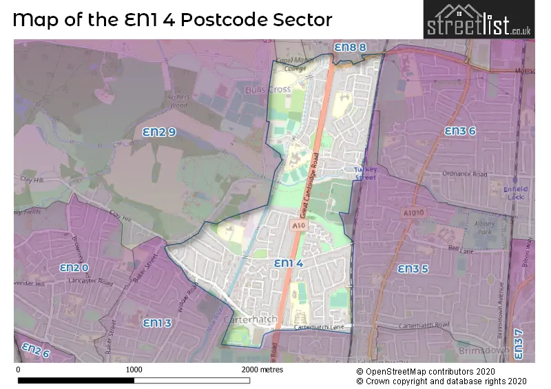 Map of the EN1 4 and surrounding postcode sector