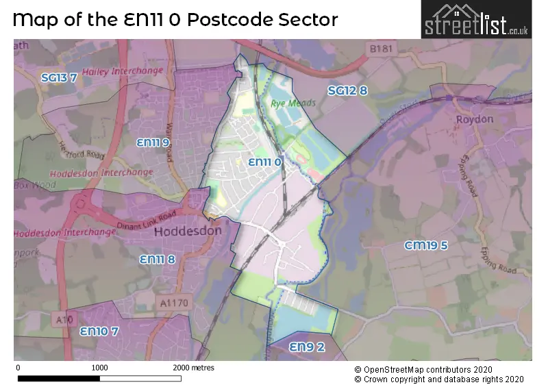Map of the EN11 0 and surrounding postcode sector