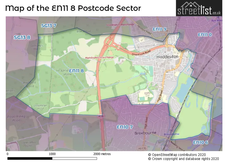 Map of the EN11 8 and surrounding postcode sector