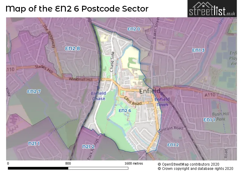 Map of the EN2 6 and surrounding postcode sector