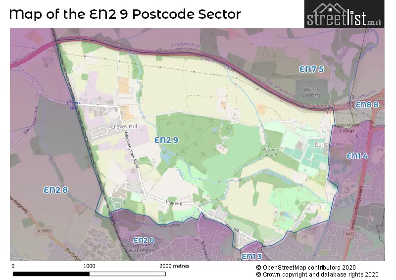 Map of the EN2 9 and surrounding postcode sector