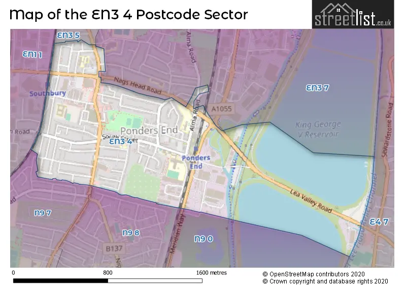 Map of the EN3 4 and surrounding postcode sector