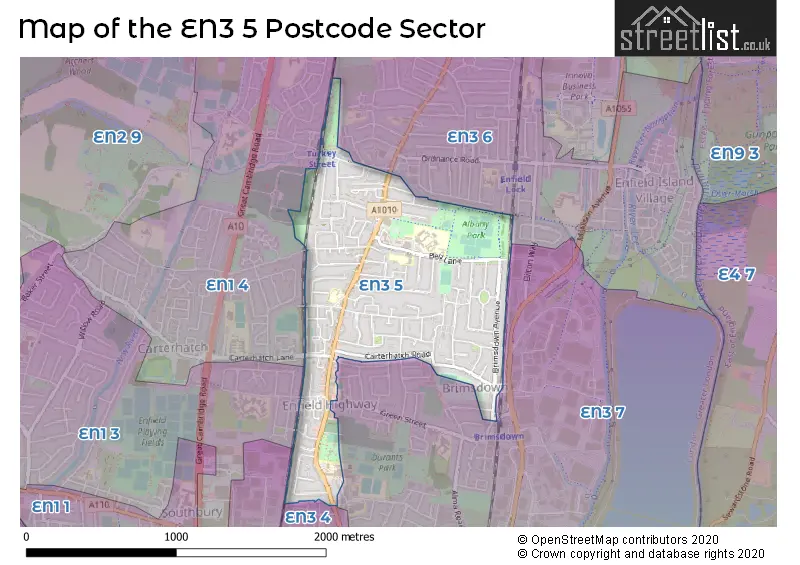 Map of the EN3 5 and surrounding postcode sector