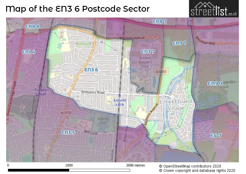 Map of the EN3 6 and surrounding postcode sector