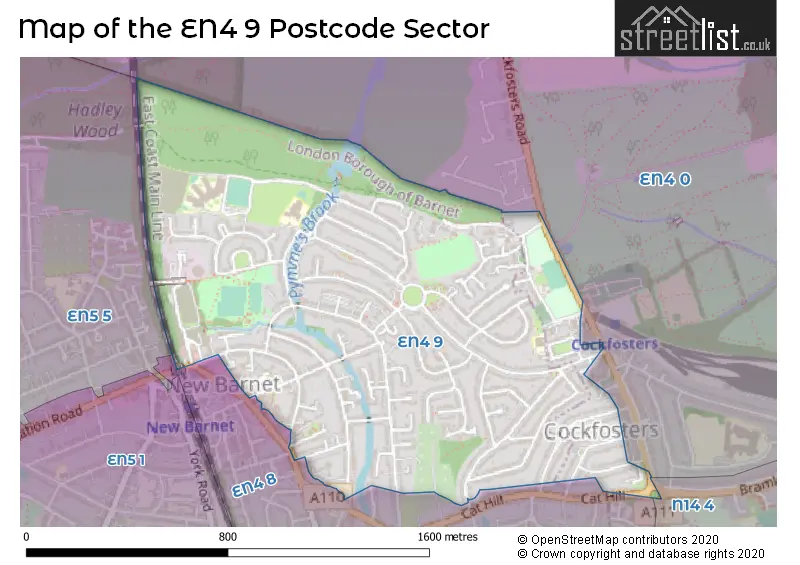 Map of the EN4 9 and surrounding postcode sector