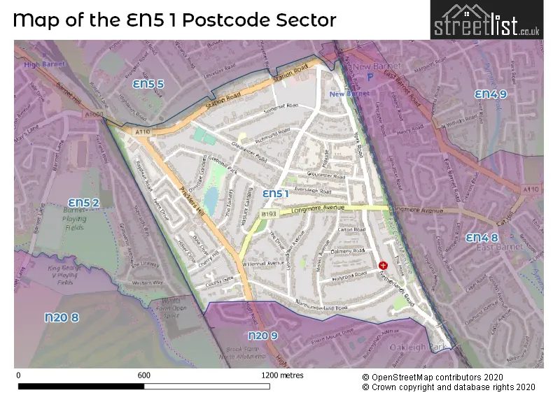 Map of the EN5 1 and surrounding postcode sector