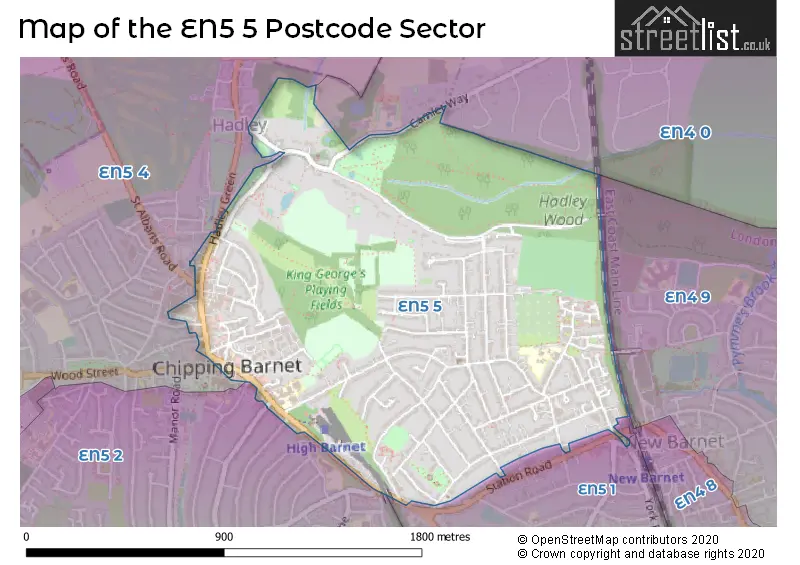 Map of the EN5 5 and surrounding postcode sector