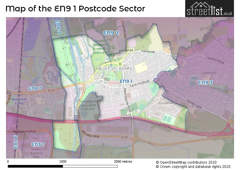 Map of the EN9 1 and surrounding postcode sector
