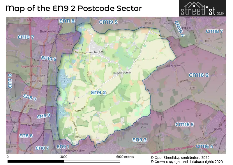 Map of the EN9 2 and surrounding postcode sector