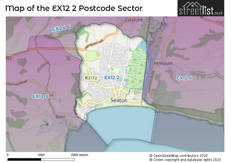 Map of the EX12 2 and surrounding postcode sector