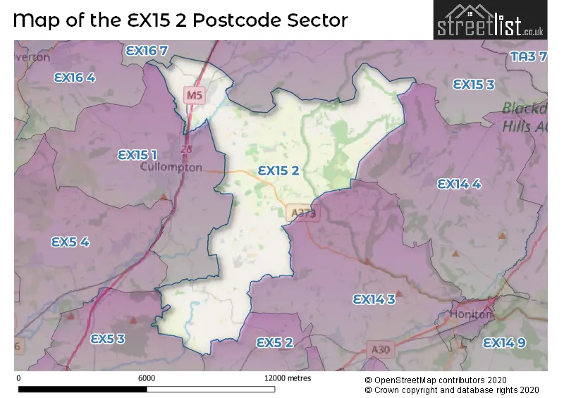 Map of the EX15 2 and surrounding postcode sector