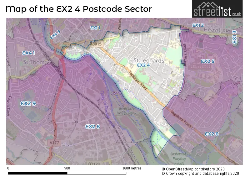 Map of the EX2 4 and surrounding postcode sector