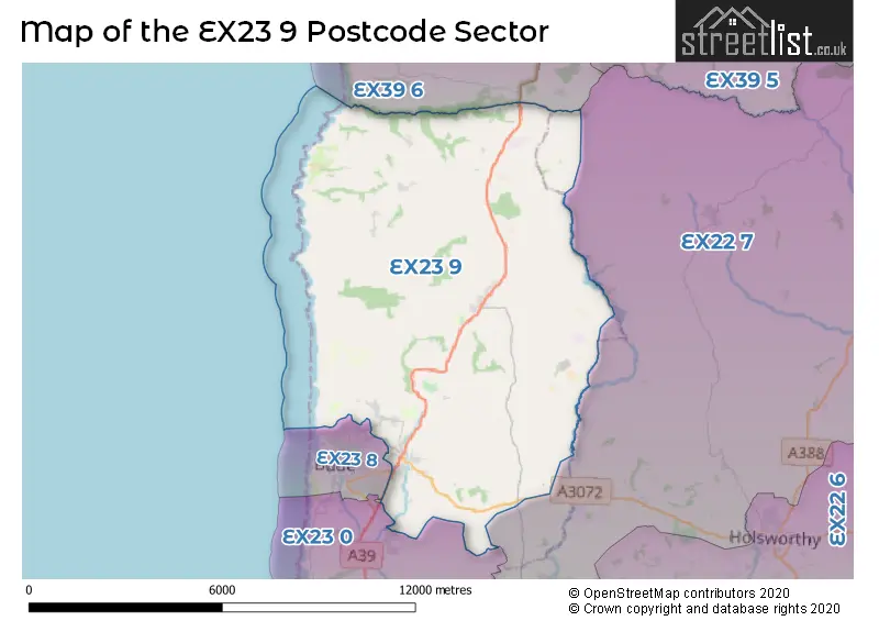 Map of the EX23 9 and surrounding postcode sector