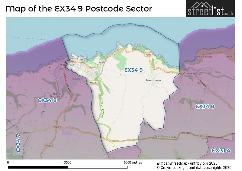 Map of the EX34 9 and surrounding postcode sector