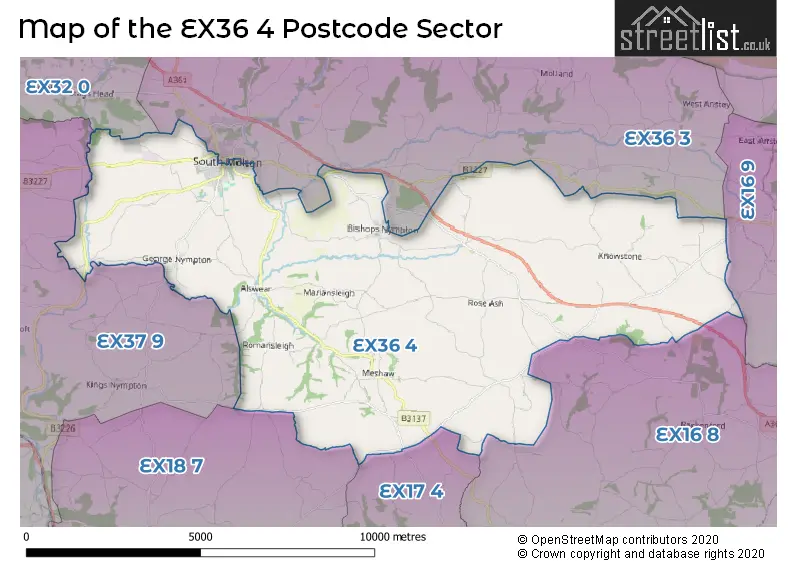 Map of the EX36 4 and surrounding postcode sector