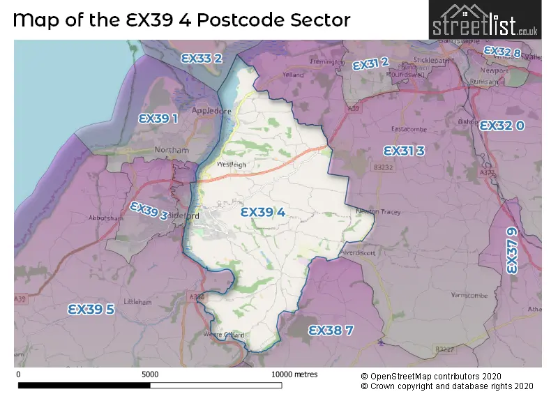 Map of the EX39 4 and surrounding postcode sector