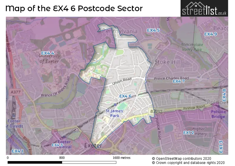 Map of the EX4 6 and surrounding postcode sector