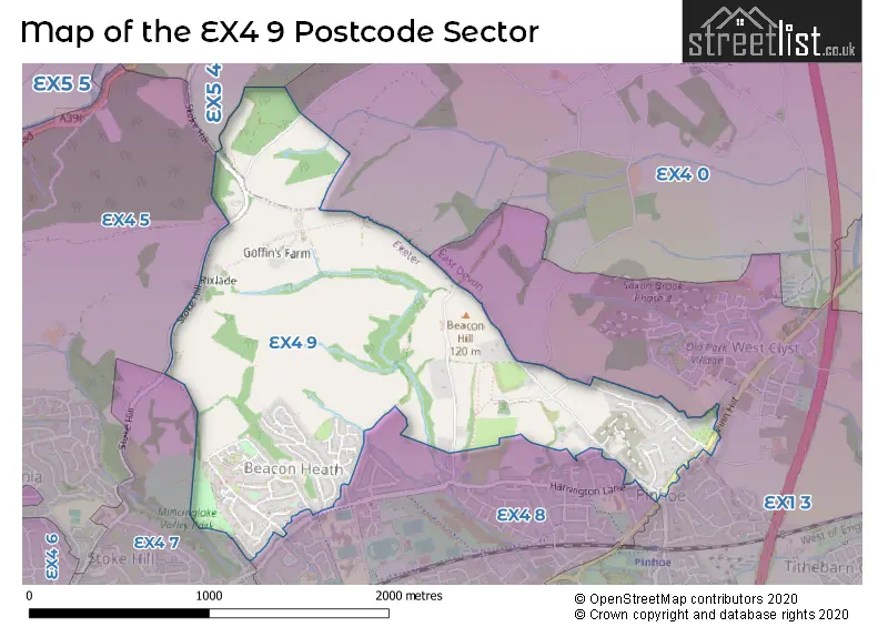 Map of the EX4 9 and surrounding postcode sector