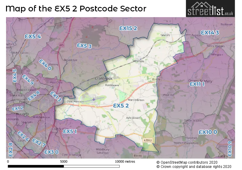 Map of the EX5 2 and surrounding postcode sector